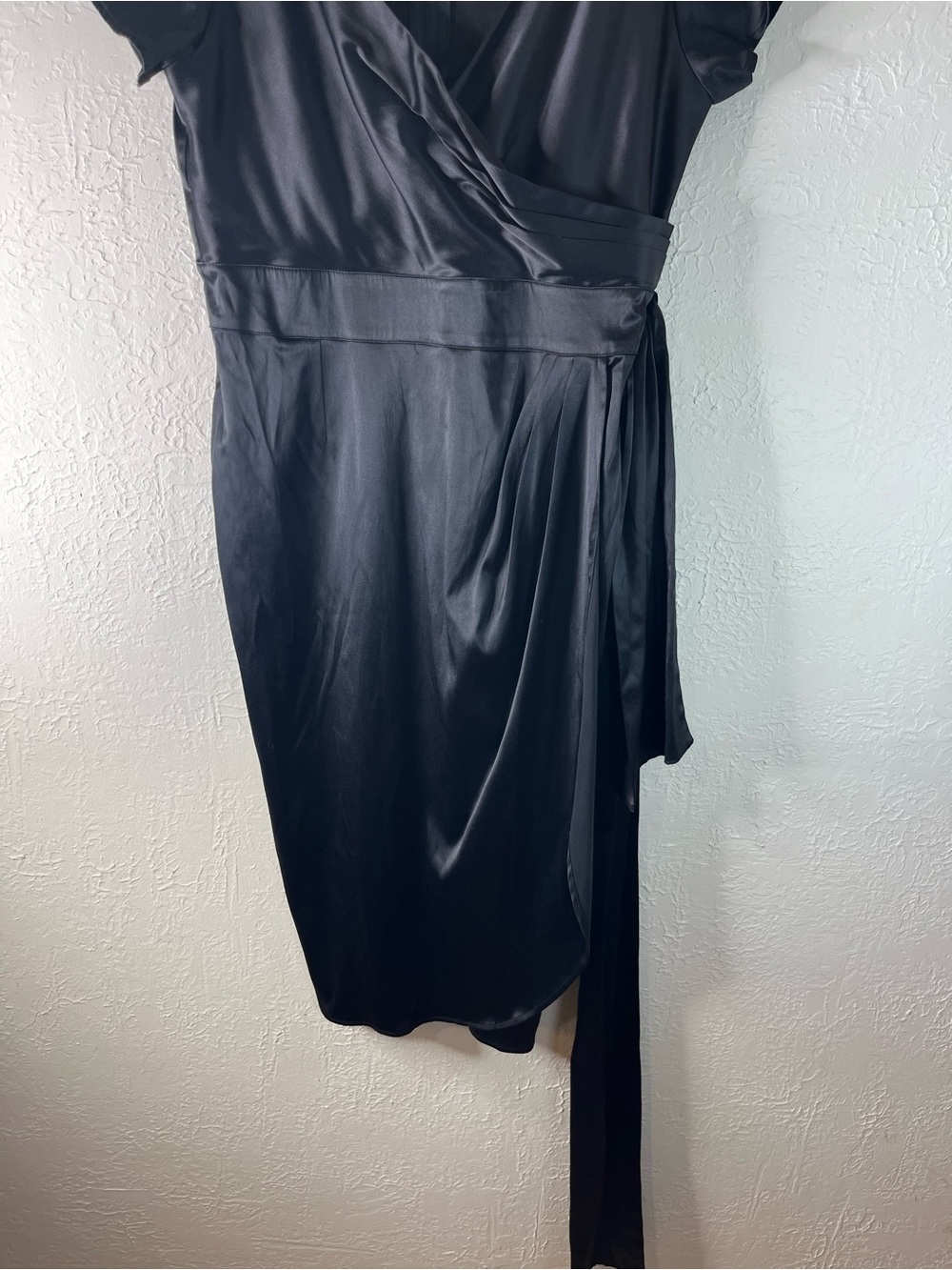 Pin Up Couture Ava Faux Wrap Sash Wiggle Dress in Satin Black - Picture 8 of 15